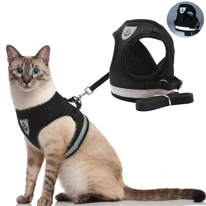 Kit Peitoral Anti-Fuga Refletivo com Guia. (Para Gatos e Cães)